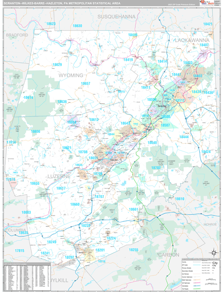 Scranton-Wilkes-Barre-Hazleton Metro Area Wall Map
